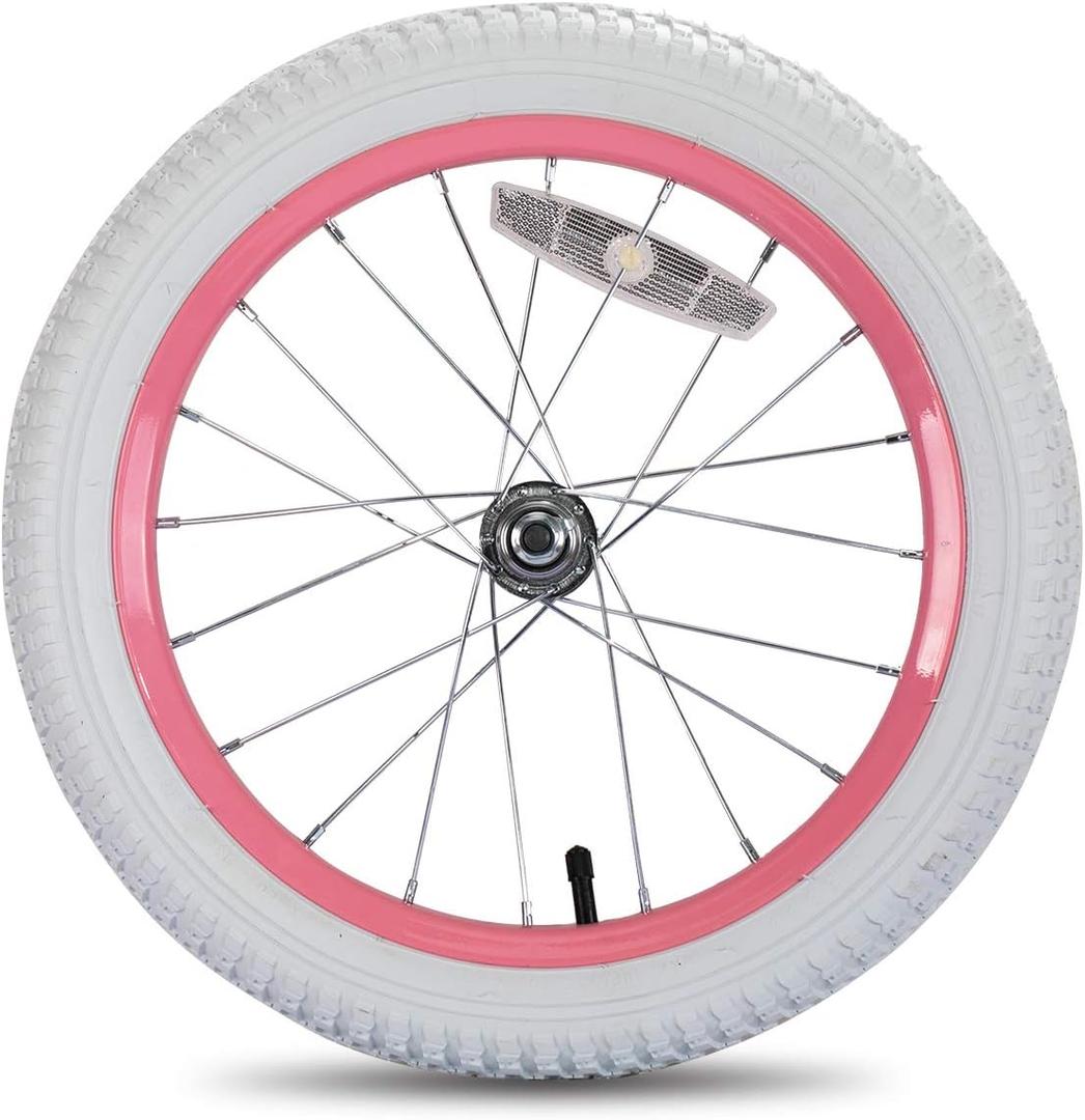 JOYSTAR 12 14 16 18 20 Inch Kids Bike Front Wheels Replacement Bicycle Wheels with 12-20 Inch Solid Air Rubber Tire & Inner Tube Don't Fit Huffy Bike Black & White Pink