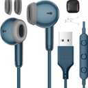 USB Earbuds with Microphone for Chromebook PC Laptop Destop,7.5FT Mute Control USB A Wired Headphone,Stereo Type A Computer Headset Small In-Ear Noise Canceling Corded Earphone for Dell School Office (Blue)