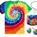 4 Pieces Hippie Costume Set, Include Colorful Tie-Dye T-Shirt, Peace Sign Necklace, Headband and Sunglasses for Theme Parties (8-10Y, Rainbow)