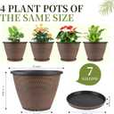 16 inch Plant Pots, Large Planters for Outdoor Plants Set of 4, Round Plastic Flower Pots with Drainage Holes & Trays, Modern Decorative Indoor Garden Pot, Plant Container for House (Black Copper)