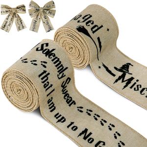 Mizelu 2 Rolls 2.5" x 6 Yards Christmas Wizard Wired Ribbon, Wizard Wired Edge Fabric Ribbon, Christmas Tree Bow Making Fabric Ribbons for Xmas DIY Crafts Gift Wrapping Party Decoration