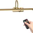 20" Wireless Battery Operated Picture Light for Wall Brass Gold Rechargeable Wall Light with Remote and Timer 9000mAh Art Light for Paintings 3CCT Dimmable Art Light for Pictures Display, 20IN