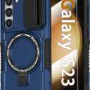 Magnetic Case for Samsung Galaxy S23 5G, with Ring Stand [Glass Screen Protector] [Compatible with MagSafe] Military Grade Case with Camera Cover, Shockproof Cover for Samsung S23 5G 6.1 inch, Blue