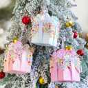Gift Box Hanging Ornament, 3pcs Pastel Color Glittery Xmas Wrapped Present Pendant, Large Size Macaron Decorations for Christmas Tree Decor and Party Supplies