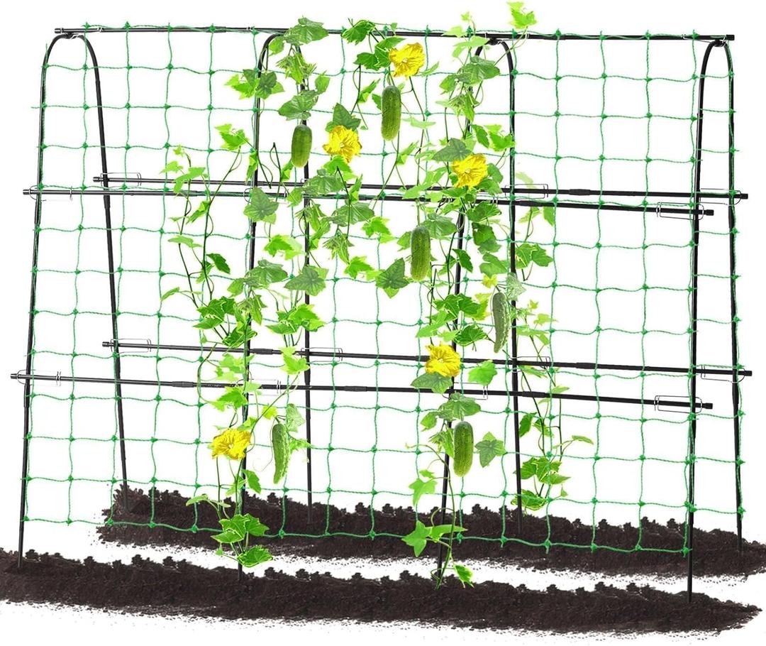 Garden Cucumber Trellis for Climbing Plants Outdoor, 65 x 48 inch U-Shaped Garden Arch Trellis, Pea Tomato Cucumber for Raised Bed, 120x160-BLK