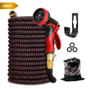 100 ft Expandable Garden Hose - All New 2026 Retractable Water Hose with 3/4" Solid Brass Fittings, Extra Strength Fabric - Flexible Expanding Hose with 10 Pattern Spray Nozzle