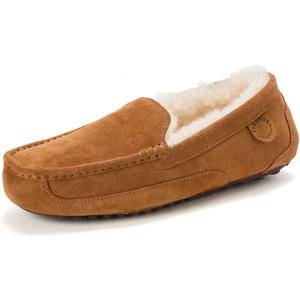 Fireside by Dearfoams, Melbourne Genuine Shearling Moccasin Slipper (10) Chestnut