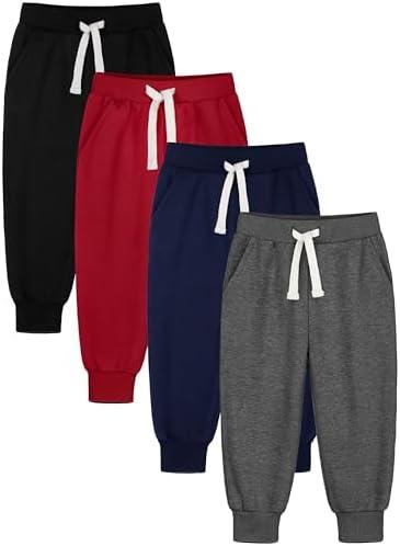 HXP 4 Pack Toddler Boys Sweatpants Pure Cotton Toddler Sweatpants Boys Kids Joggers Pants with Pocket Drawstring 4T