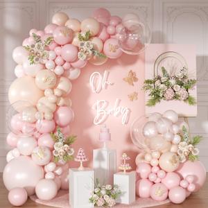 Pink Balloon Arch Kit 126 Pcs Light Pastel Pink Sand Balloon Garland Kit Include Macaron Orange Balloons for Wedding Birthday Baby Shower Gender Reveal Decorations