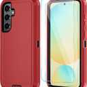 ONOLA Phone Case for Samsung Galaxy S24 FE Case with HD Screen Protector, Heavy Duty Shockproof & Dropproof 3-Layer Cover Phone Case for Galaxy S24 FE 6.7'',RedBlack