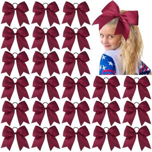 24 PCS 8" Large Cheer Bows Maroon Girl Hair Bows Cheerleading Softball Team Bow Hair Accessories for cheerleaders football Competition Sports