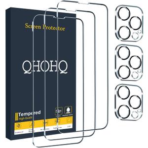 QHOHQ 3 Pack Screen Protector for iPhone 13 Pro 6.1 Inch with 3 Pack Tempered Glass Camera Lens Protector, Ultra HD, 9H Hardness, Scratch Resistant - Case Friendly [Not fit iPhone 13 Pro Max 6.7"]