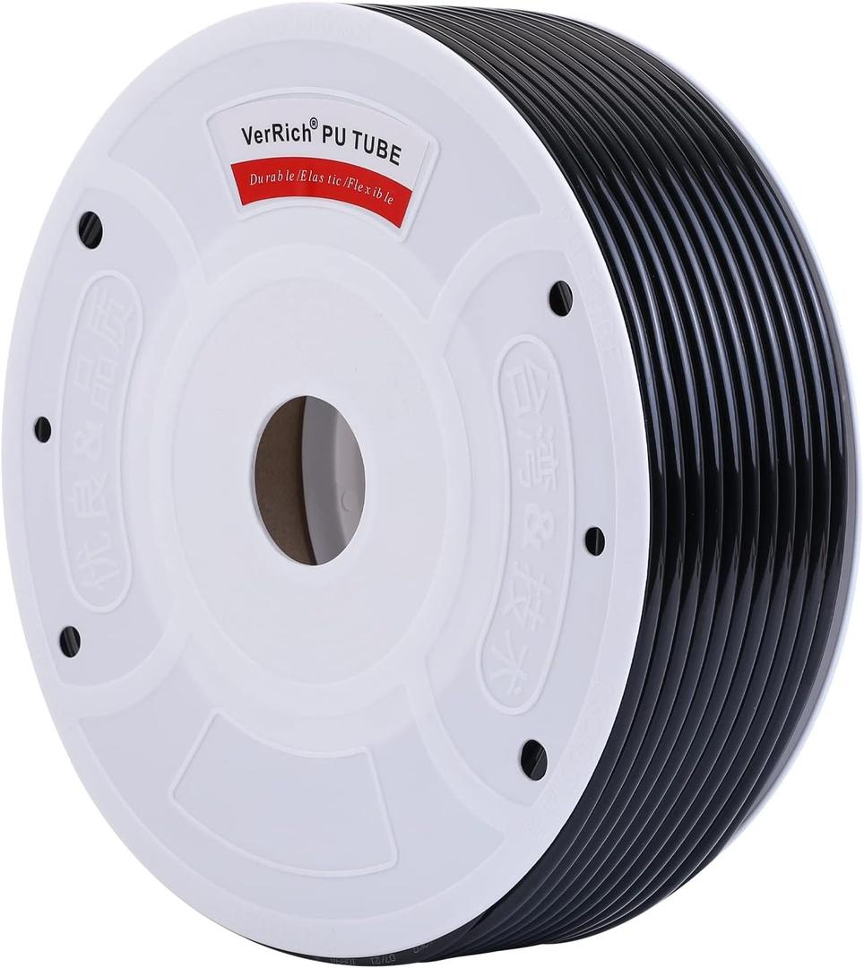 VerRich Pneumatic Tubing Pipe Pu Hose,Black 12mm OD x 8mm ID 80 Meters(262 FT) PU Air Hose Line Tube for Air Compressor Transfer