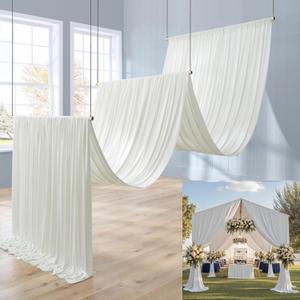 6 Panels 5x20ft Ivory Ceiling Drapes for Wedding Parties, Wrinkle Free Thick Polyester 20ft Extra Long Wedding Draping Ivory Ceiling Curtains Arch Drapery for Birthday Party Canopy Tent Decor