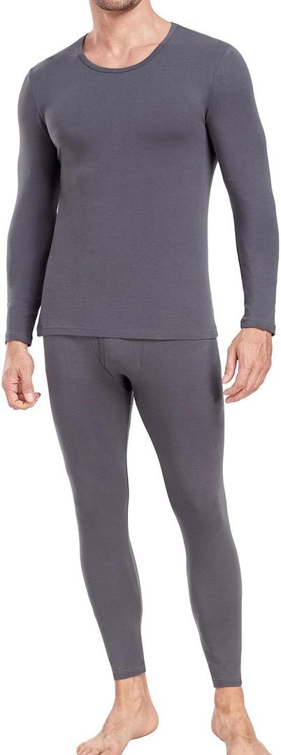 Wirarpa Men's Cotton Long Johns Thermal Underwear Set Base Layer Lightweight Long Sleeve Top and Pajama Bottom (Large, Dark Grey)