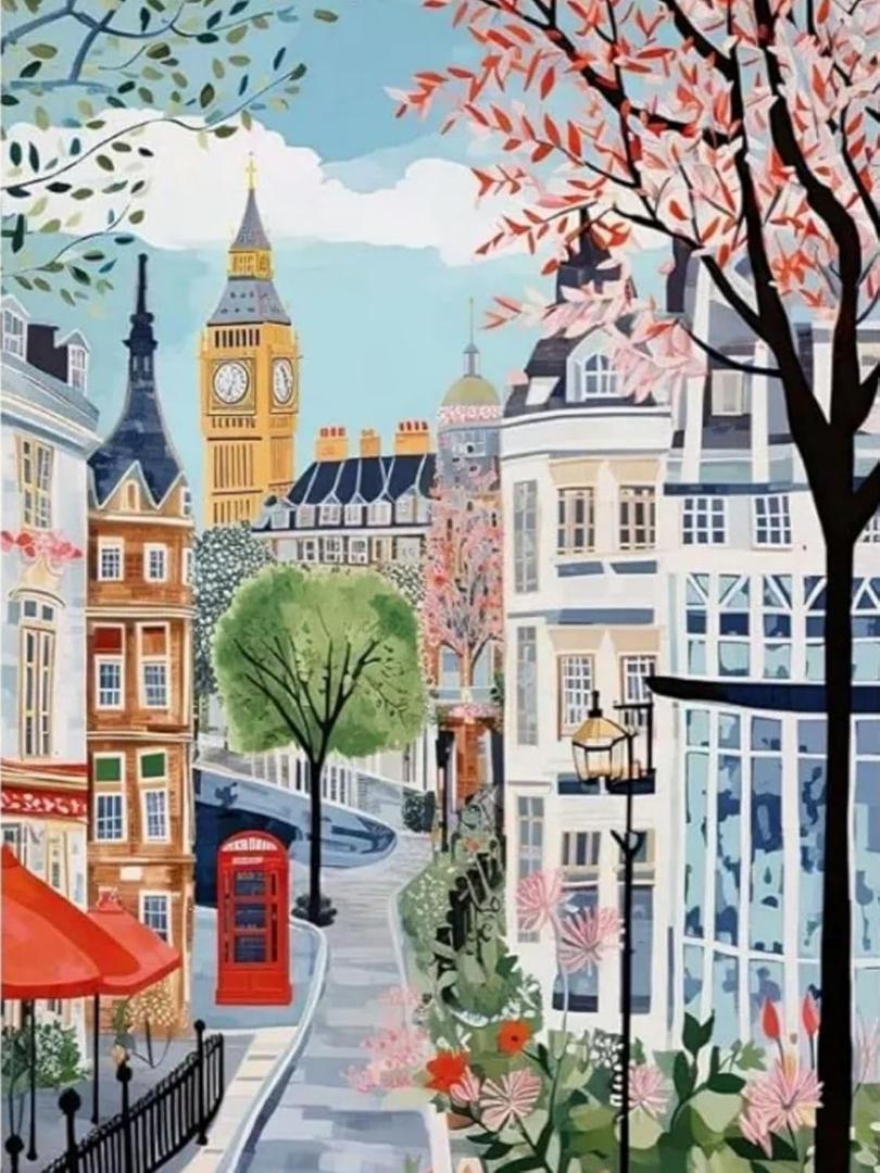 Mosaflare Paint by Numbers for Adults Beginner, London Adult Paint by Number Kits on Canvas, DIY Travel Scenery Acrylic Oil Easy Painting by Numbers for Home Wall Decor 12X16 inch (Without Frame)