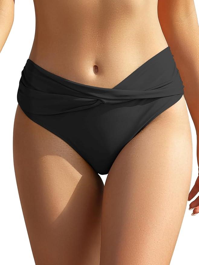 SHEKINI Women's Bikini Bottom Twist Front Cheeky Swimsuit Ruched Bathing Suit Bottoms Size M