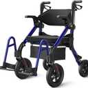 VOCIC Walkers for Seniors, Z55 2 in 1 Walker Wheelchair Combo, No-Bend Footrest, Rollator with 10" All Terrain Big Wheels, Transport Wheelchair Foldable, Rollator with Seat & Brakes, Storage Bag (Royal Blue)