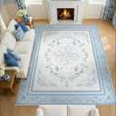 SOULFUL Medium Pile 8x10 Rugs for Living Room - Cozy Soft Underfoot Large Area Rug - Mist Blue Boho Floral - Washable Non-Slip - Perfect for Bedroom Kids Room Under Dining Table Office