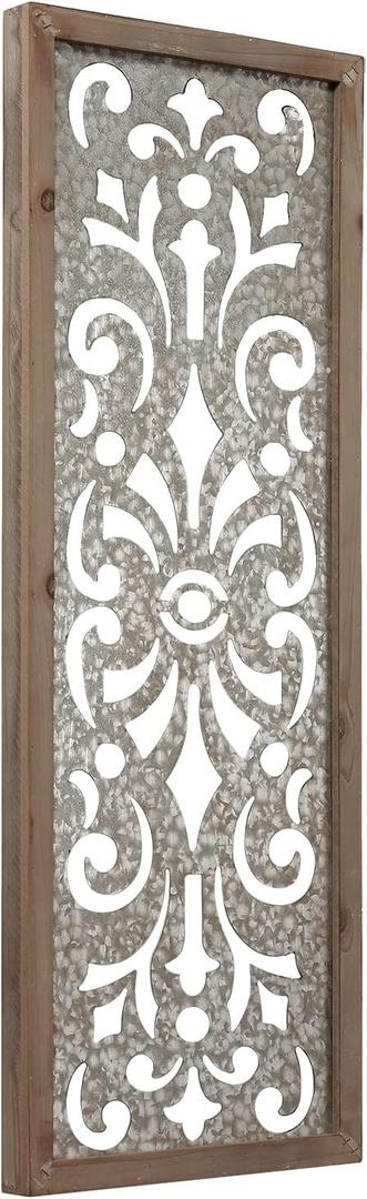 Sintosin Farmhouse Galvanized Wall Decor, 12" x 32", Hanging Window Pane, Wood & Metal Wall Art, Steel Sheet Wall Sculpture, Decorative Wall Panel for Living Room Fireplace