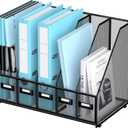 SUPEASY Desk Organizers Metal Desk Magazine File Holder with 16''x12''x12'' 5 Vertical Compartments Rack File Organizer for Office Desktop, Classroom, Home Workspace, Black Plus