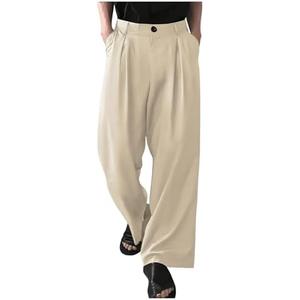 GORGLITTER Men's Pleated Wide Leg Pants Straight High Waisted Work Pants Trousers with Pocket Medium
