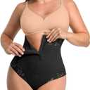 SHAPELLX Tummy Control Thong Shapewear for Women Shaping Thong Body Shaper Underwear with Hook Zipper Closure (01-Black), XL
