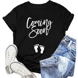 Pregnancy Reveal Shirts for Women New Baby Announcement Tshirt Mom to Be Tee Tops (Black, M)