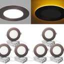 ZYC Recessed Lighting 4 Inch - 9W 800LM LED Recessed Ceiling Light with Night Light,2700K/3000K/3500K/4000K/5000K Selectable Ultra-Thin Lighting, Dimmable Canless Wafer Downlight, Pack of 6, (Bronze)