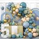 2 x Dusty Blue Balloon Garland Arch Kit, Sage Green Dusty Blue Sand White Gold with Confetti Latex Balloons for Boy Baby Shower Wedding Birthday Party Decorations