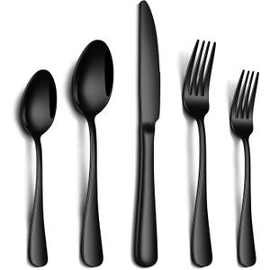 20 Piece Black Silverware Set, Stainless Steel Flatware Set for 4 Food Grade Cutlery Utensil Set Include Knife Fork Spoon Mirror Polished Dishwasher Safe