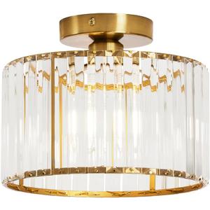 10.24'' Mini Semi Flush Mount Ceiling Light, Modern Gold Crystal Ceiling Light Fixture for Dining Room, Bedroom, Cafe, Bar, Corridor, Hallway, Entryway