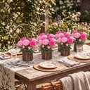 Domensi 6 Sets Wedding Floral Centerpiece for Table Decor Artificial Peonies Silk Flowers Bouquet with Flower Foam and Wooden Vase Faux Floral Arrangement for Bridal Shower Woodland Party(Rose,Pink)