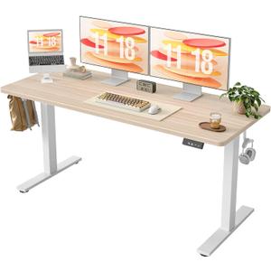TIQLAB Electric Standing Desk, Adjustable Height Stand up Desk, 63 * 24 Inches Sit Stand Home Office Table with Splice Board, Light Walnut