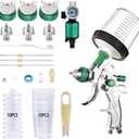 Professional HVLP Spray Gun, 1.4/1.7/2.0mm Nozzle HVLP High Atomization Flow Adjustable Pneumatic Gravity Spray Gun (Green)
