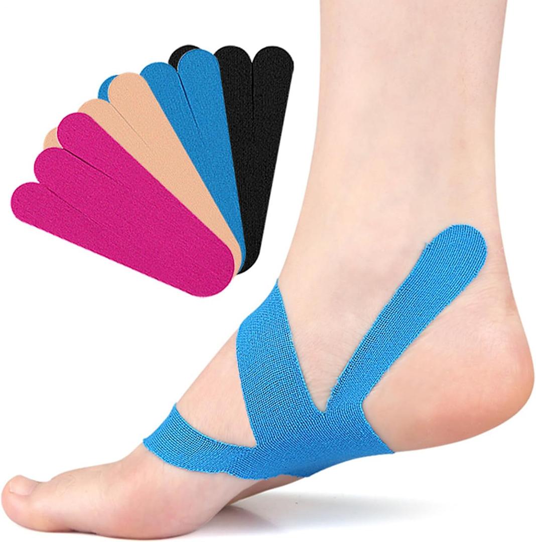 Precut Kinesiology Tape, 20 PCS Waterproof Breathable Foot Plantar Fasciitis Pain Relief Strips Athletic Tapes, Elastic Sports Joints Support Muscle Tape for Feet Arch Ankle Hands Carpal Tunnel