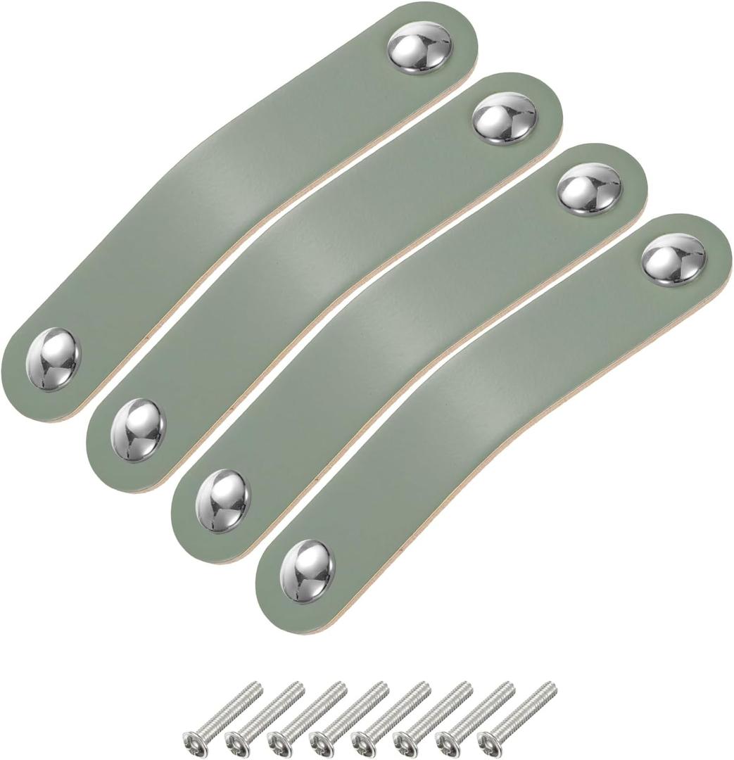 uxcell 4 Packs Leather Drawer Pulls, Double Hole Leather Drawer Knobs Furniture Dresser Handles Pulls with Screws for Dressers Drawers Closet Cupboard, Blue/Silver(Hole Spacing:96mm)