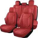 HChengkikz Nappa Leather Car Seat Covers Full Set, Red Car seat Protector 5 Seats, Waterproof Car Seat Cushion, Universal Automotive Seat Covers Fit for SUV Truck Pick-up Sedan, Front and Rear