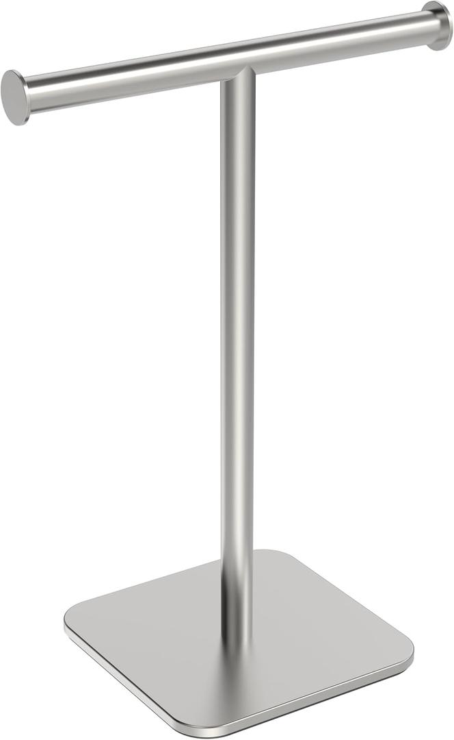 RUACQ T-Shape Hand Towel Holder Stand, Weighted Base Towel Rack, Countertop Towel Holder for Bathroom, 304 Stainless Steel, Heavy Duty (Brushed Nickel)