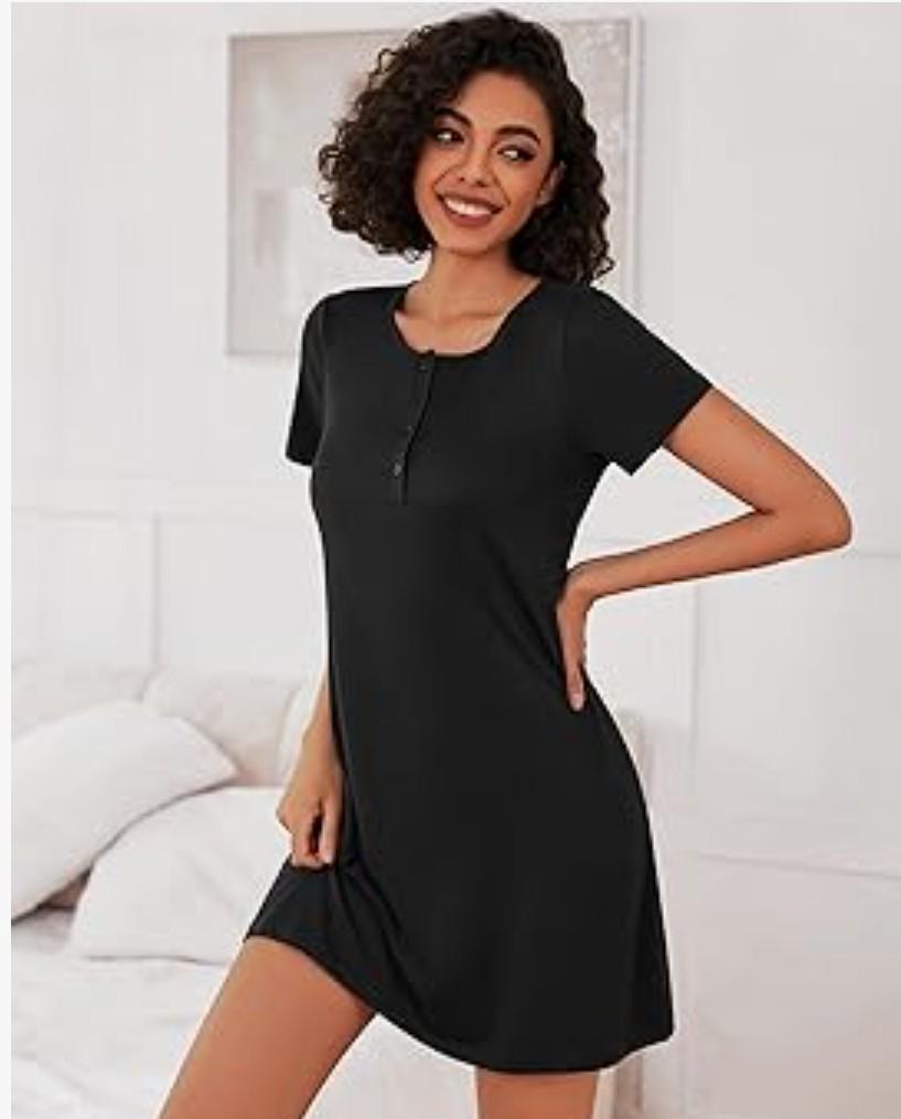 Nightgowns for Women Short Sleeve Sleepshirt Button Down Nightshirt Soft Pajamas Dres Casual Sleepwear 2XL