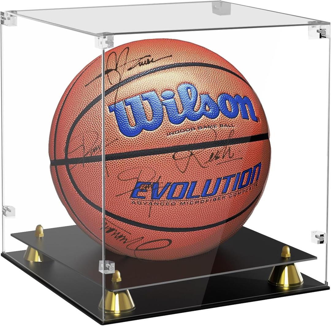 Acrylic Basketball Case Display - Clear Full Size Holder with UV Protection for Autographed Basketball Memorabilia, Bilayer Display Stand