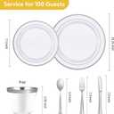 Goodluck 600 Piece Disposable Silver Plates for 100 Guests, Plastic Dinnerware Set of 100 Dinner Plates, 100 Salad Plates, 100 Spoons, 100 Forks, 100 Knives, 100 Cups, Plastic Plates for Party