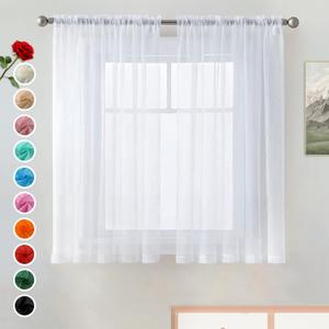 SpaceDresserWhite Kitchen Sheer Valance Curtains 36 Inch, Voile Sheer Cafe Curtains for Bathroom Farmhouse Country Light Filtering Short Window Curtain 1 Pair 2 Panels(White,52 W x 36 L)
