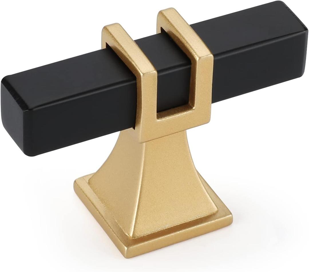 10 Pack Black and Gold Cabinet Knobs Black Dresser Drawer Konbs T Bar Pulls Kitchen Cabinet Hardware (single hole knob)