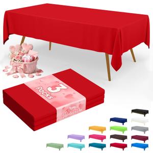 Smiry Disposable Table Cloth 3 Pack, 54 x 108 Inch Waterproof Plastic Tablecloth, Decorative Rectangle Table Covers for Party, Birthday, Picnic, Red