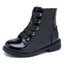 ICEBIRDS Girls Boys Combat Boots Side Zipper Ankle Shoes with Lace Up (Toddler/Little Kid) Size 11 (Black)