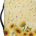 Suobstales Sunflower Music Note Bible Covers PU Leather Durble Bible Case for Women Men Bible Bag Tote Book Carrying Case Christian Bible Accessories with Handle, Yellow, M