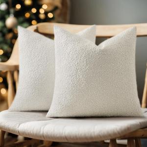Woaboy Pack of 2 Boucle Throw Pillow Covers Textured Square Decorative Pillowcases Accent Solid Cushion Covers Home Decor for Sofa Couch Living Room 18x18 Inch 