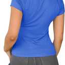 Dwnval Womens Basic Summer Short Sleeve Crewneck T Shirt Raglan Ribbed Knitted Slim Fit Casual Going Out Tops (Blue, L)