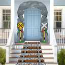 Train Birthday Party Door Banner Train Party Decoration Railroad Crossing Scene Porch Banner Railroad Track Aisle Runner Hanging Backdrop for Birthday Christmas Home Wall Photo Props Supplies